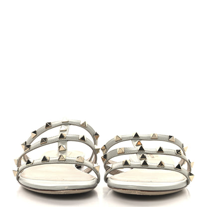 Valentino Garavani Nappa Rockstud Caged Flat Slide Sandals 38 Grey 3 of 12