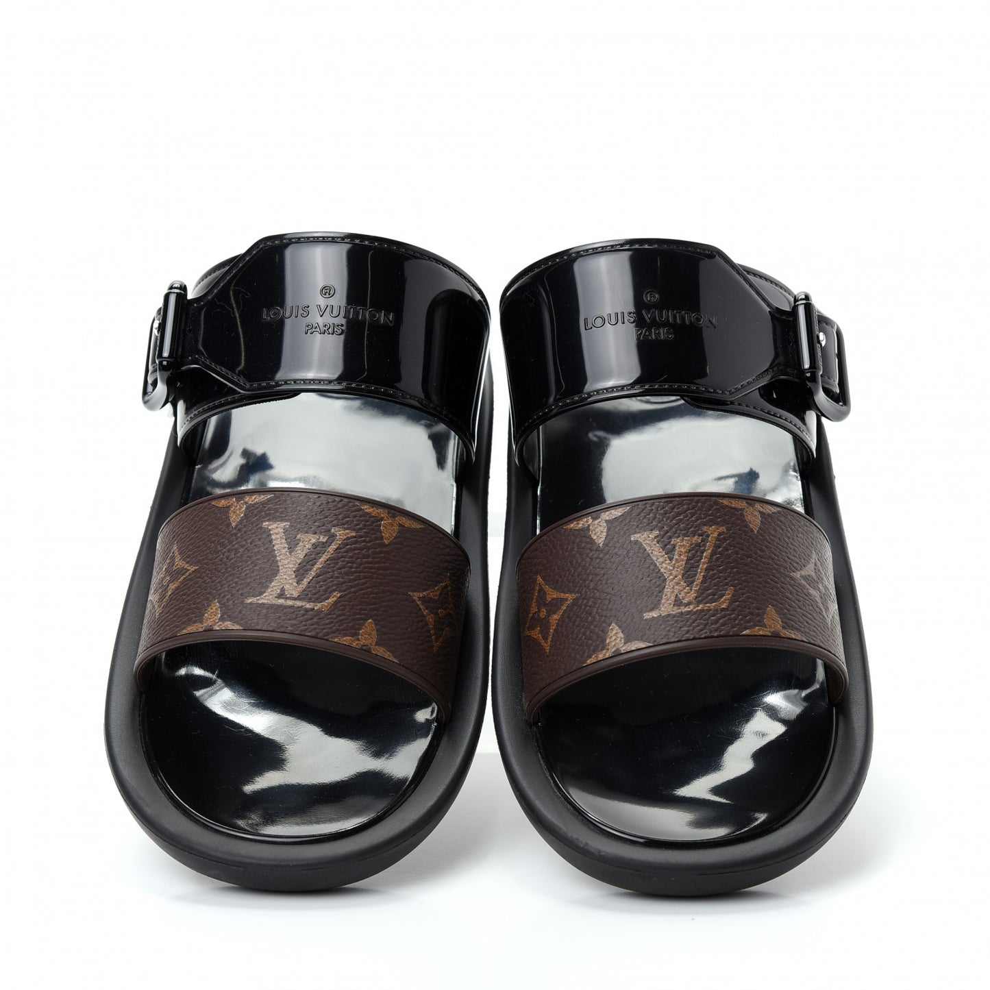 Monogram Sunbath Flat Mule Sandals 36 Black