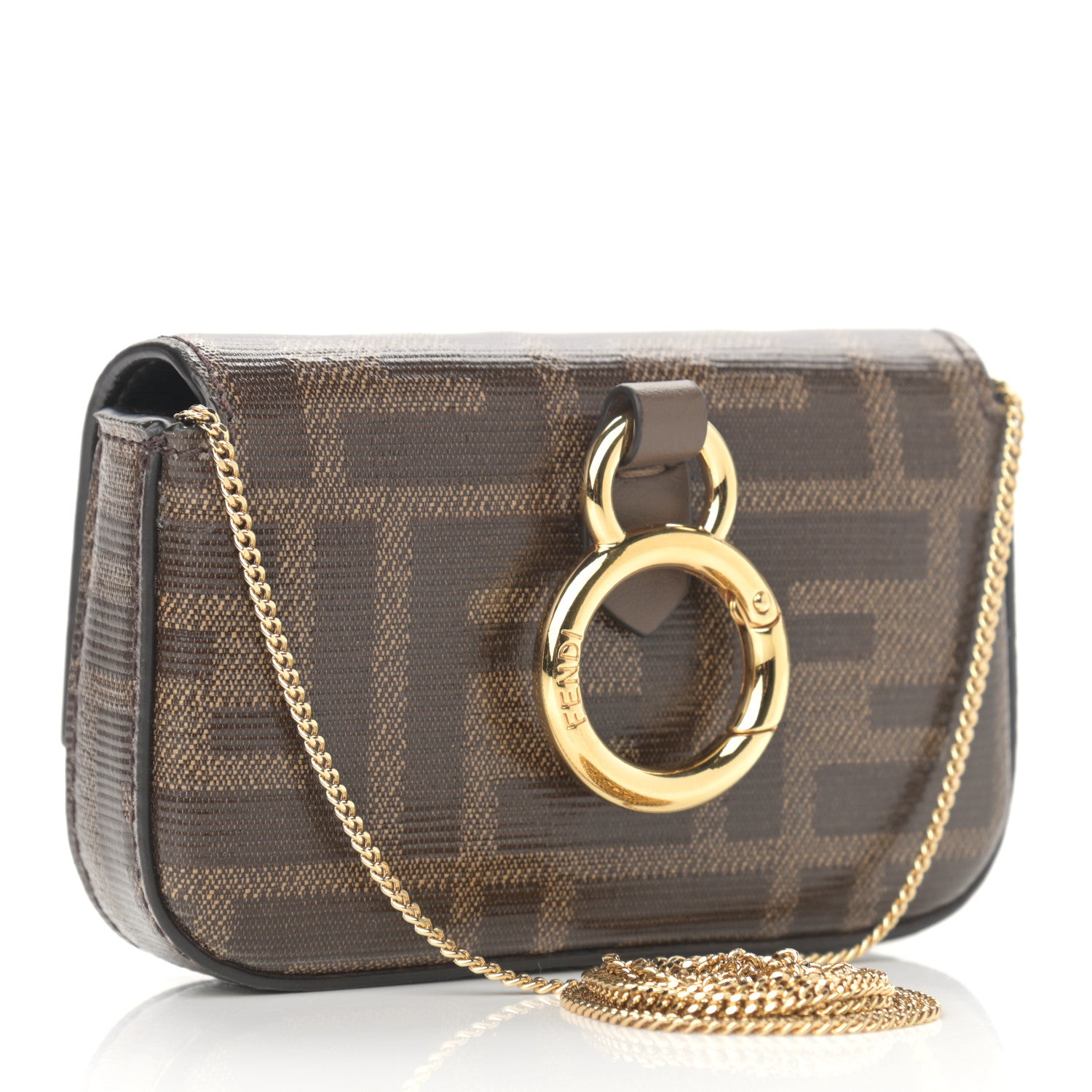 Fendi Glazed Fabric FF 1974 Nano Baguette Charm Mogano Panna 3 of 11