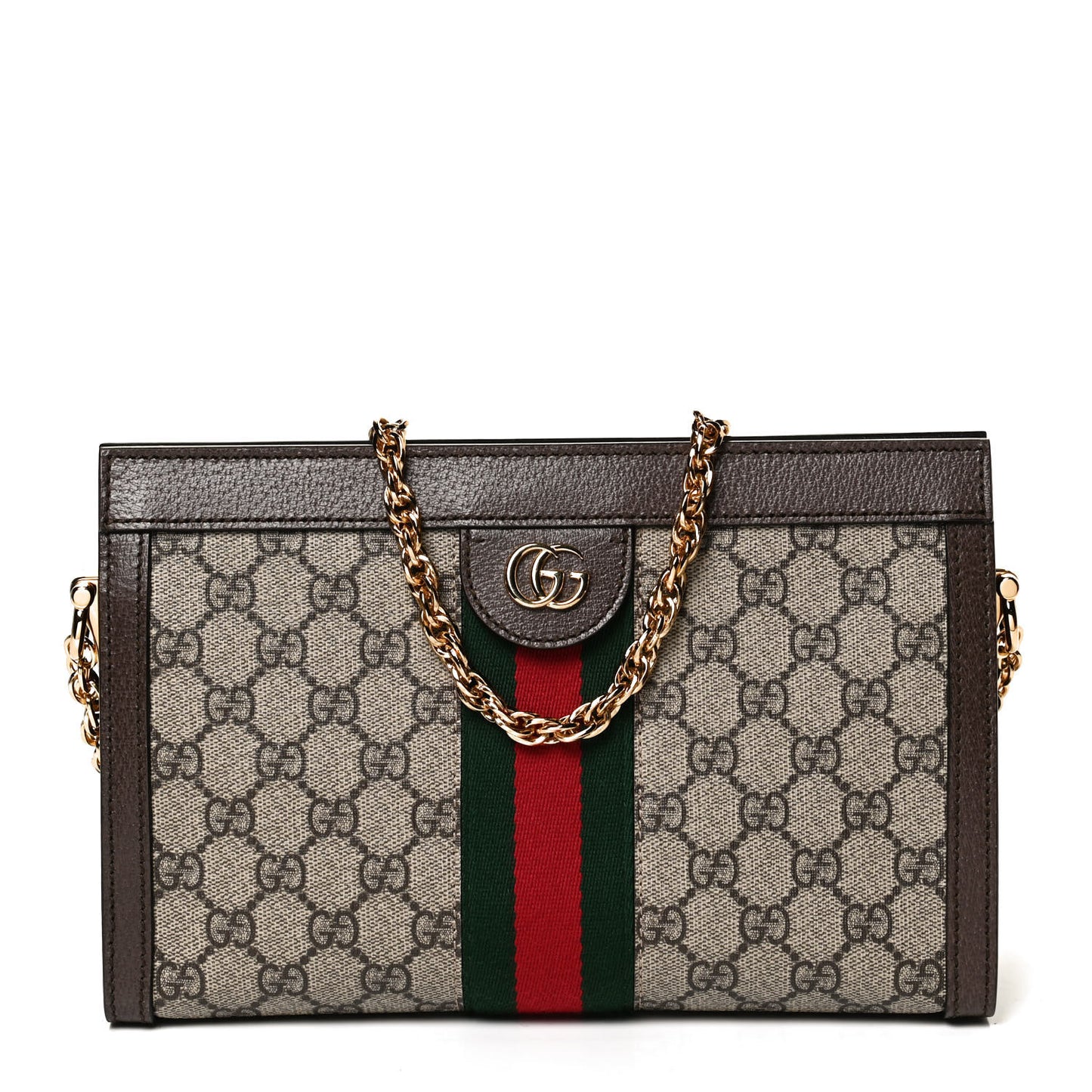 GG Supreme Monogram Web Small Ophidia Chain Shoulder Bag Brown