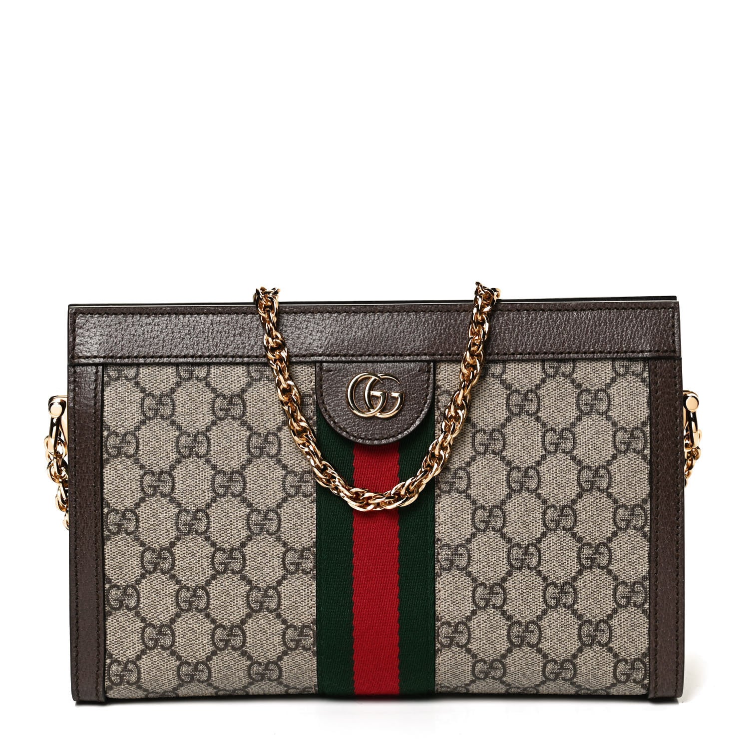 Gucci GG Supreme Monogram Web Small Ophidia Chain Shoulder Bag Brown 1 of 10