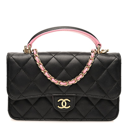 Chanel Lambskin Quilted Flap Phone Holder With Chain Black Lilac 1 of 10