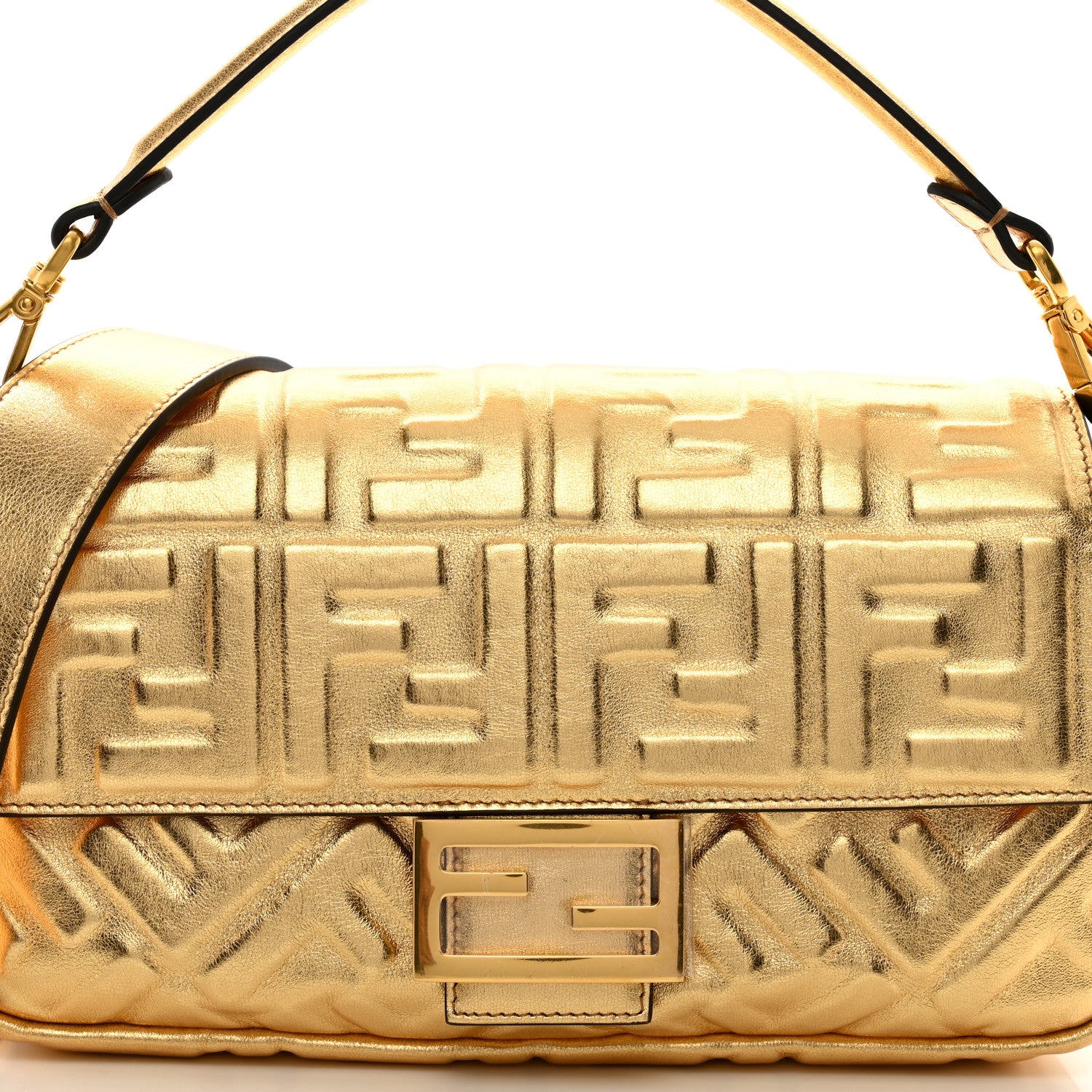 Fendi Vitello Catalan Mirror FF 1974 Embossed Baguette Gold 5 of 9