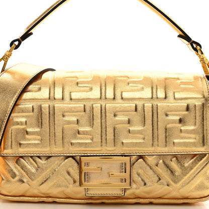 Fendi Vitello Catalan Mirror FF 1974 Embossed Baguette Gold 5 of 9