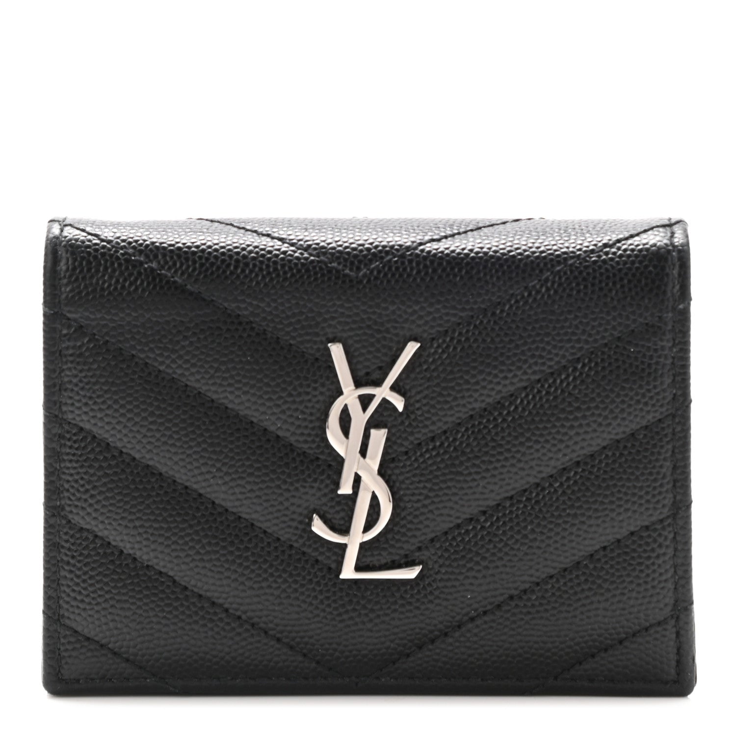 Saint Laurent Grain De Poudre Matelasse Chevron Monogram Card Case Black 1 of 7