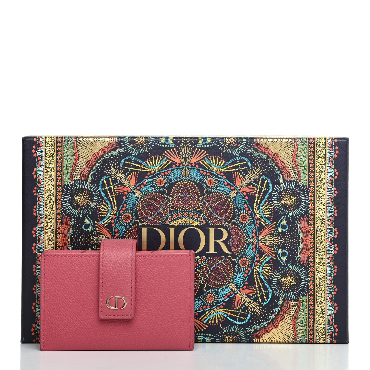 Grained Calfskin Gusseted Card Holder Pink