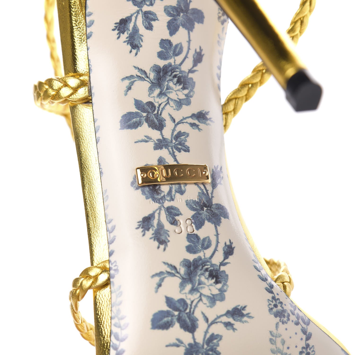 Gucci Metallic Nappa Braided Haines High Heel Sandals 38 Gold 6 of 10