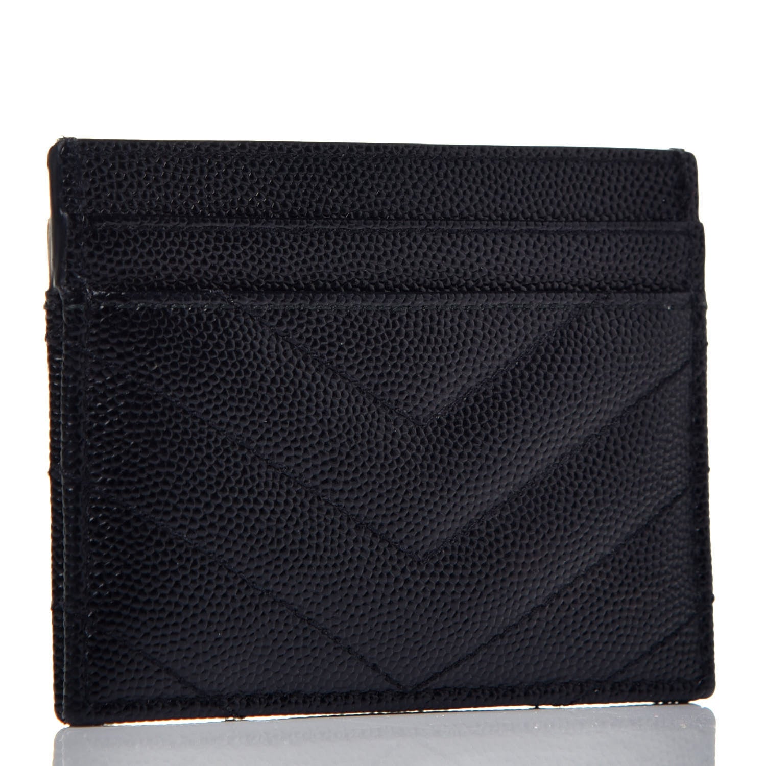 Saint Laurent Grain De Poudre Matelasse Chevron Monogram Credit Card Case Black 3 of 7