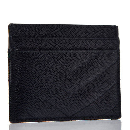 Saint Laurent Grain De Poudre Matelasse Chevron Monogram Credit Card Case Black 3 of 7