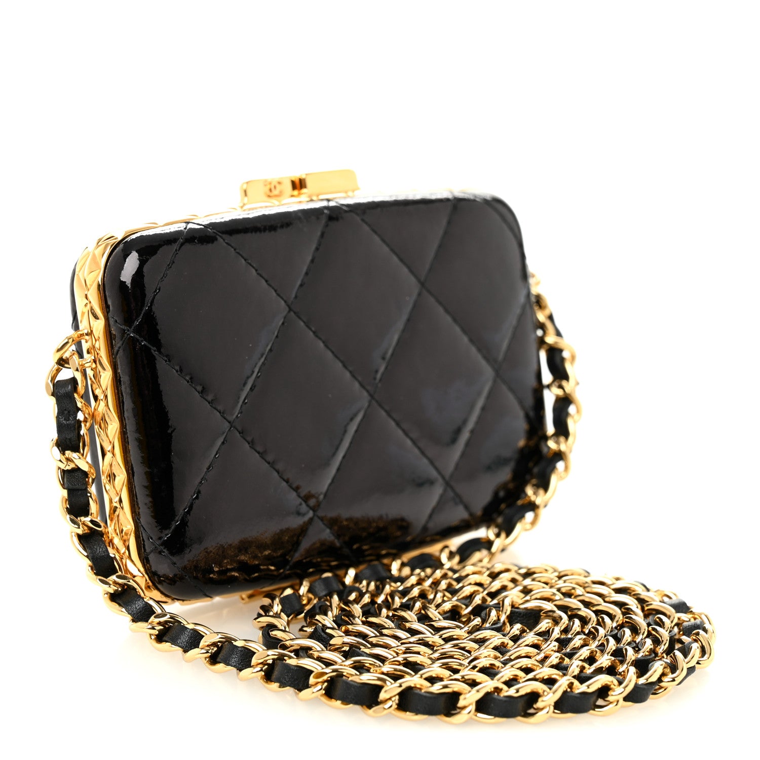 Chanel Glazed Goatskin Quilted Small Box With Chain Black 2 of 10