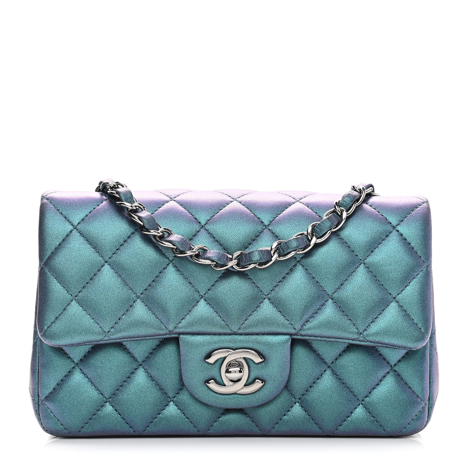 Chanel Iridescent Lambskin Quilted Mini Rectangular Flap Turquoise 1 of 12