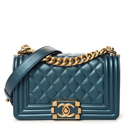 Chanel Metallic Calfskin Quilted Small Boy Flap Blue 1 of 10