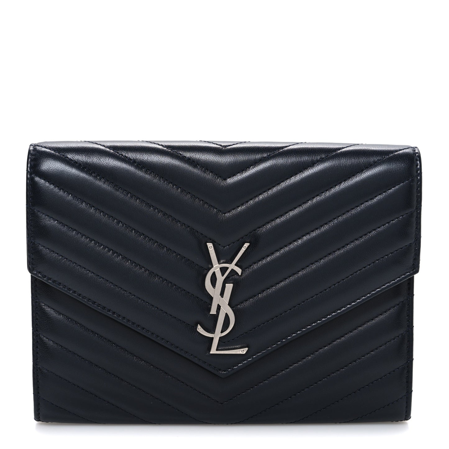 Lambskin Matelasse Chevron Monogram Cassandre Flap Pouch Navy