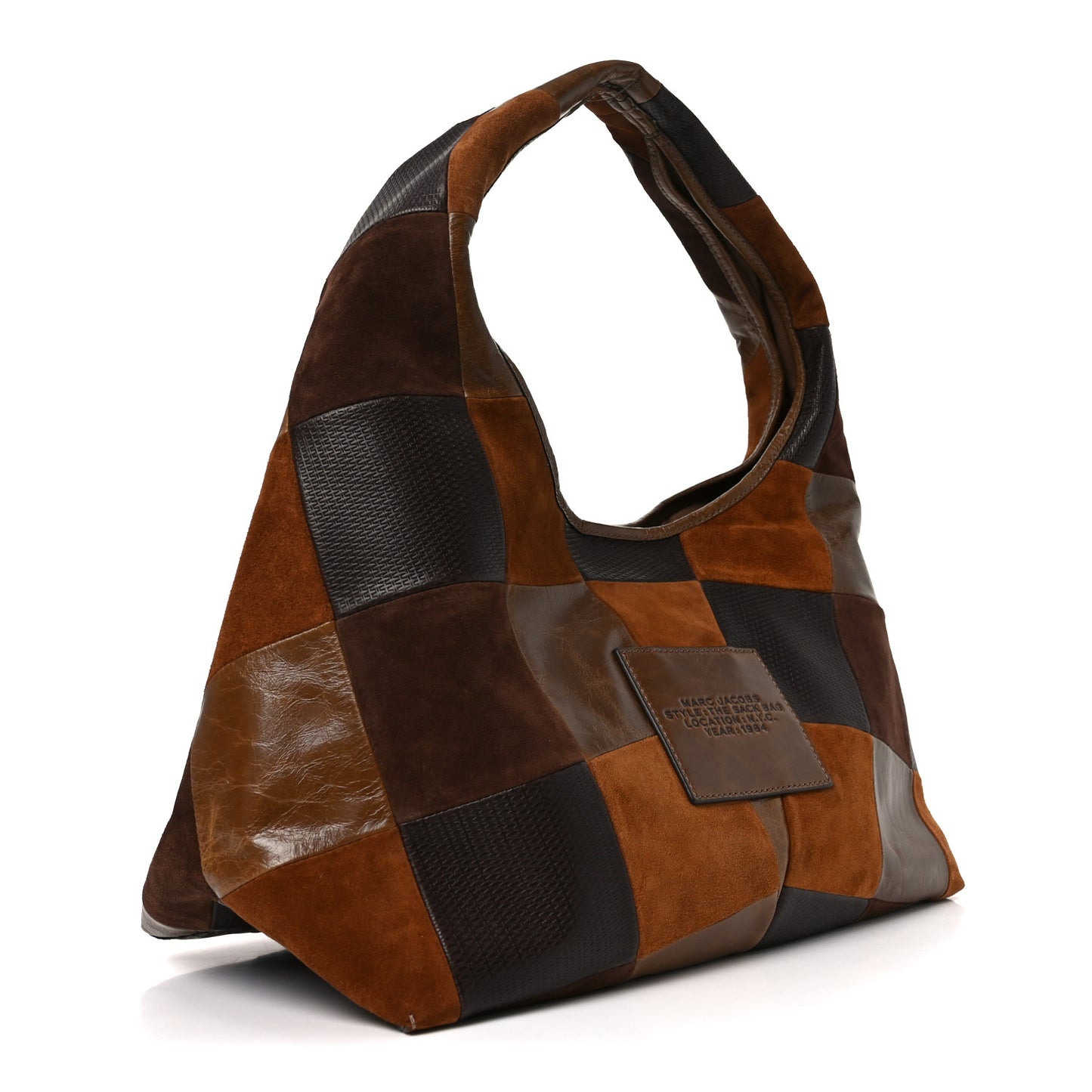 Calfskin Suede Patchwork The Sack Bag Brown Multicolor