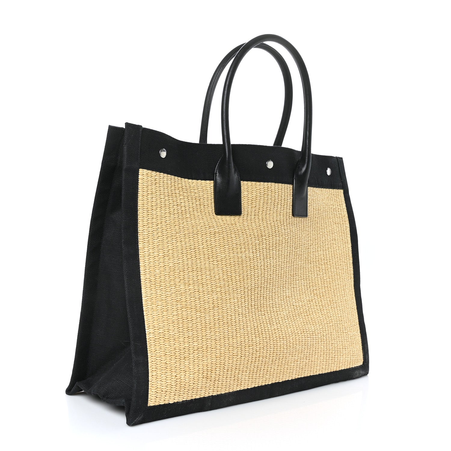 Saint Laurent Raffia Linen Calfskin Rive Gauche Tote Naturale Black 3 of 9