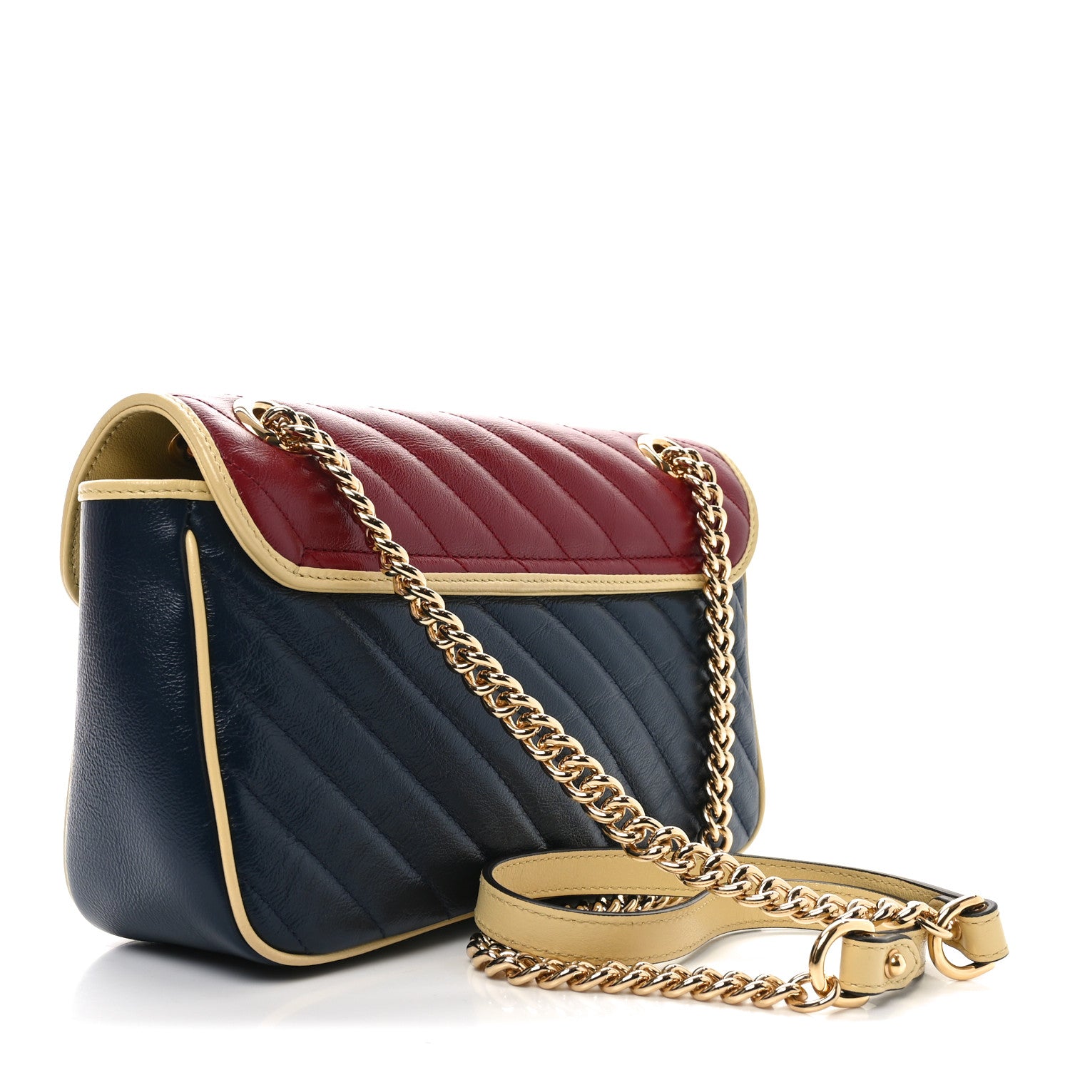 Gucci Azalea Calfskin Matelasse Diagonal Small Torchon GG Marmont Shoulder Bag Blue Agata New Cherry Red Butter 3 of 12