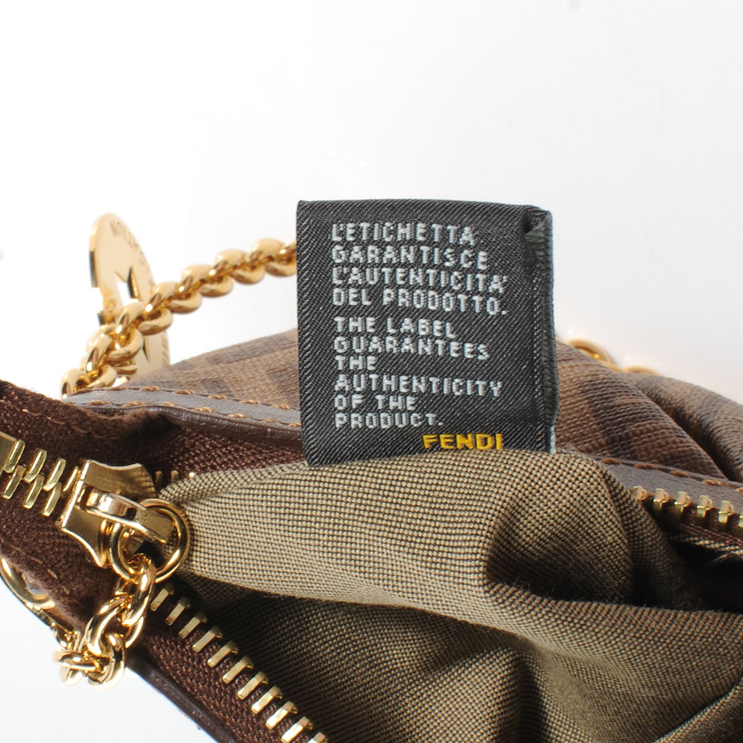 Fendi Zucchino Spalmati Vitello Mini Forever Chain Strap Pochette Nocciola Castagna 9 of 9