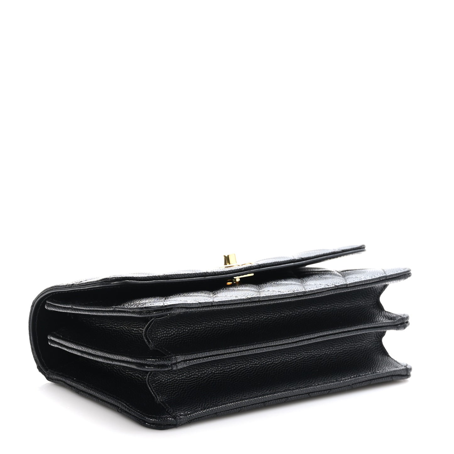Shiny Caviar Quilted Flap Charm Wallet On Chain WOC Black