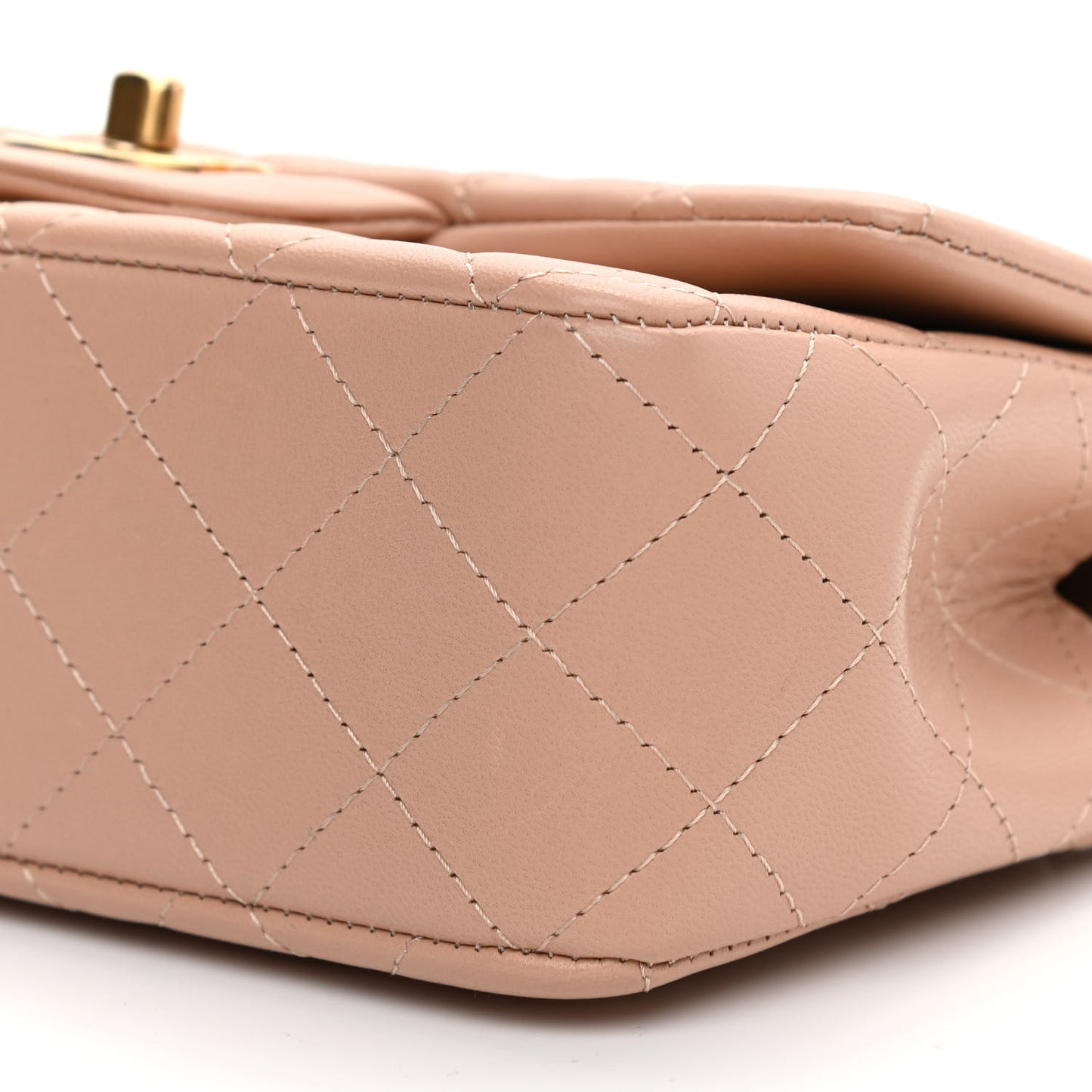 Lambskin Quilted Mini Top Handle Rectangular Flap Beige