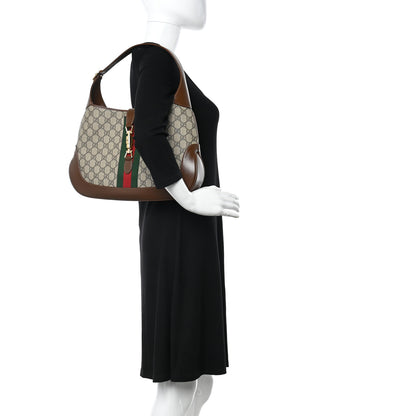 Gucci GG Supreme Monogram Azalea Calfskin Web Medium Jackie 1961 Hobo Beige Ebony Brown Sugar 2 of 9