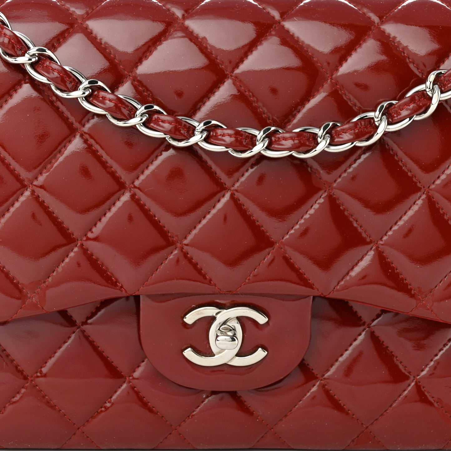 Patent Quilted Jumbo Double Flap Red