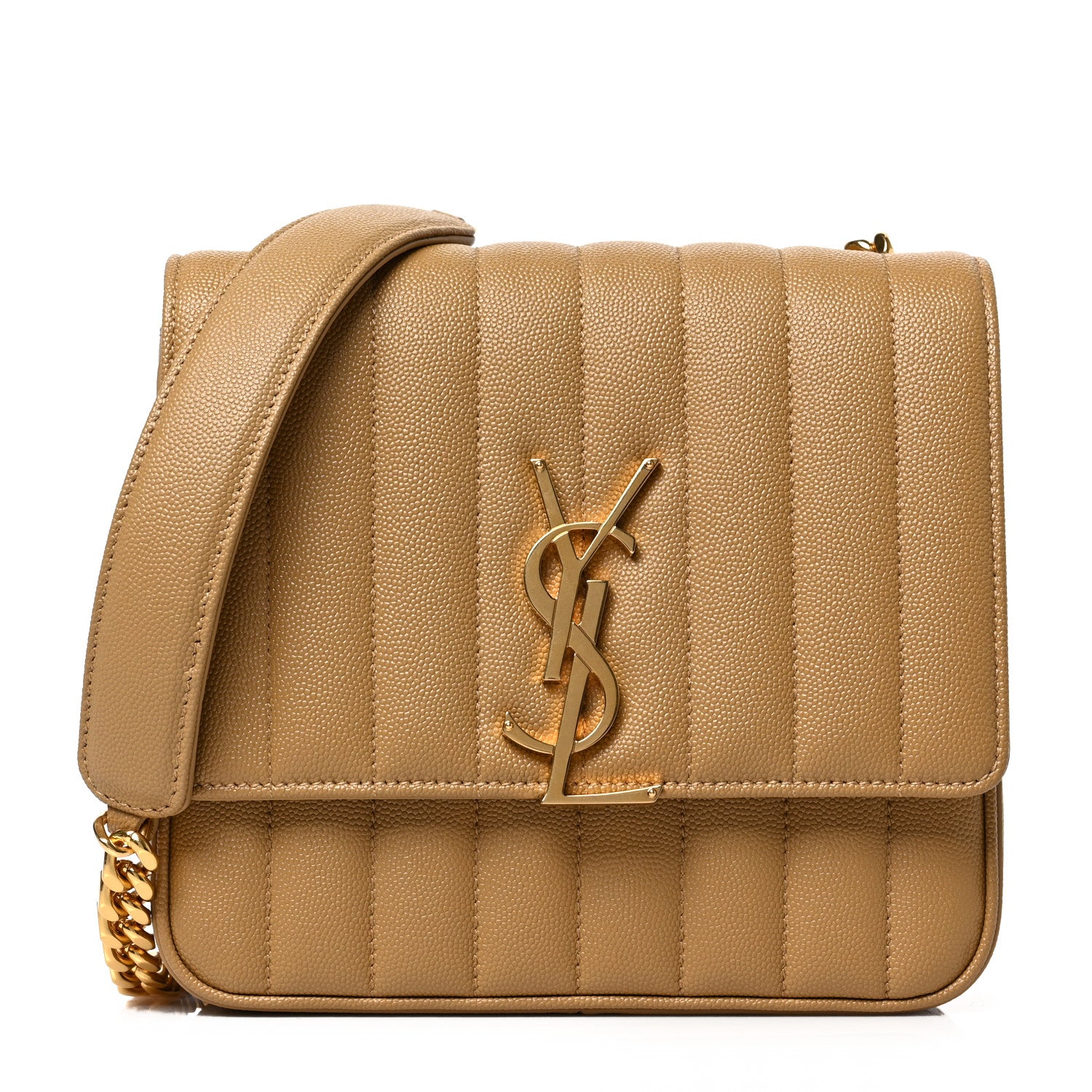 Saint Laurent Grain De Poudre Matelasse Monogram Medium Vicky Chain Bag Dark Beige 1 of 8