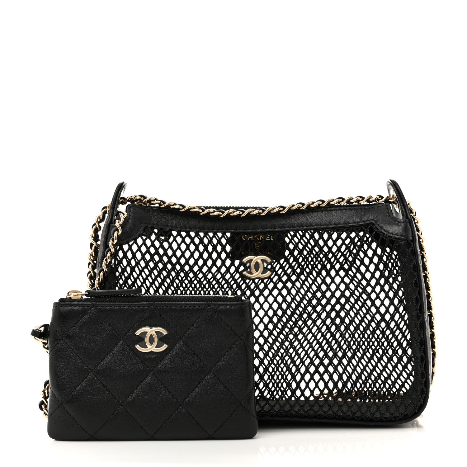Chanel Mesh Shiny Lambskin Clutch With Chain Black 1791206