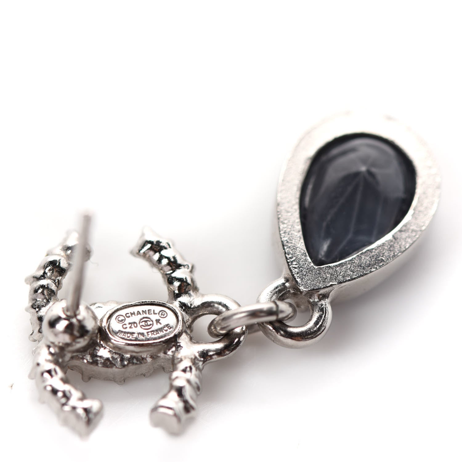 Chanel Crystal CC Tear Drop Earrings Blue Silver 4 of 4
