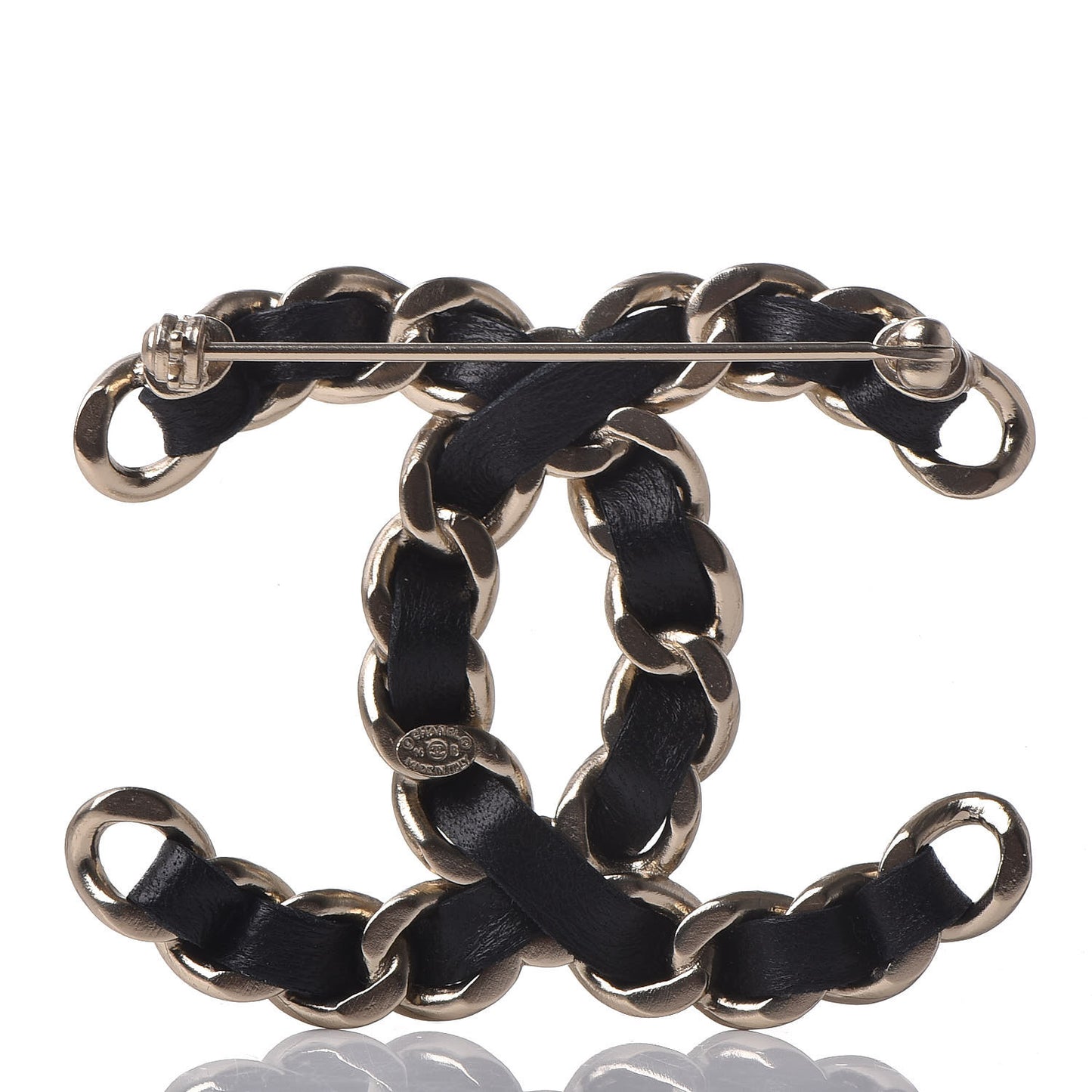 Lambskin Chain CC Brooch Black Gold