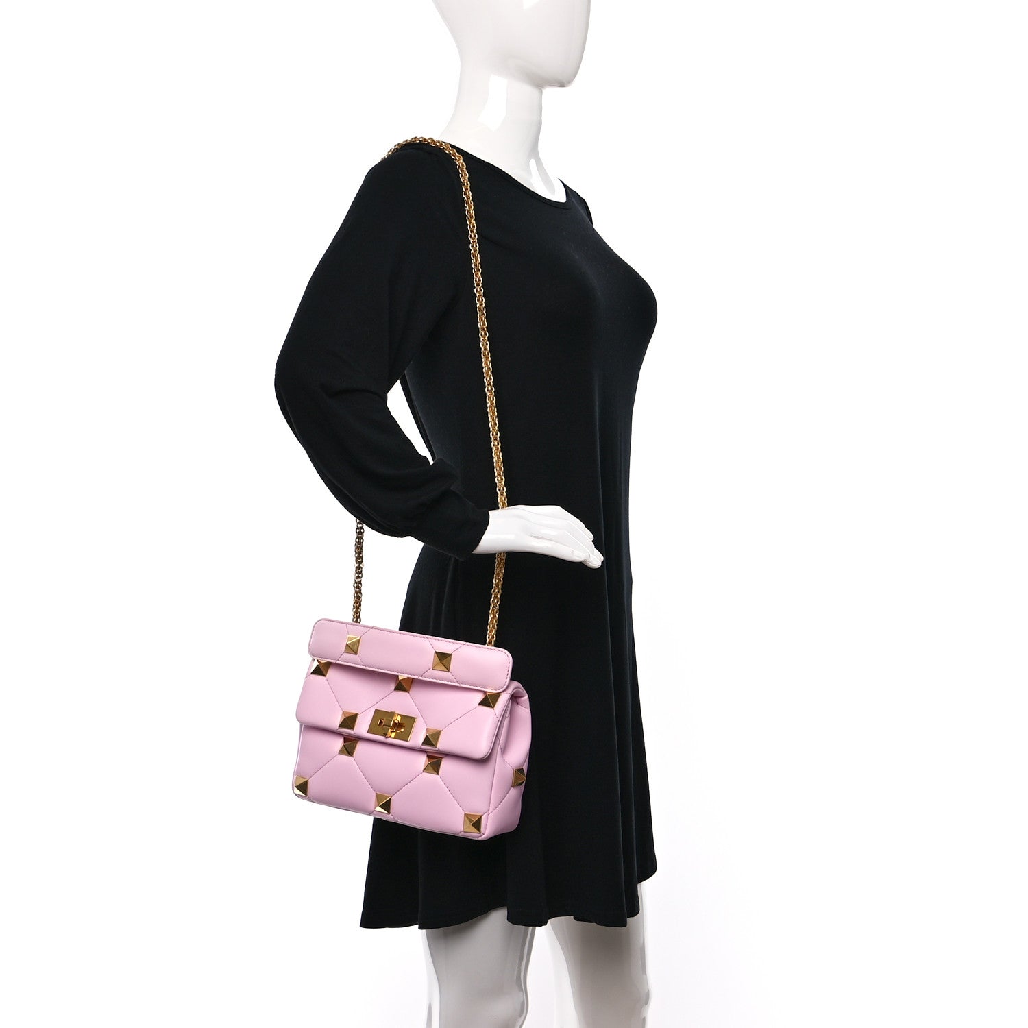 Valentino Garavani Nappa Medium Roman Stud Shoulder Bag Pink Borealis 2 of 8