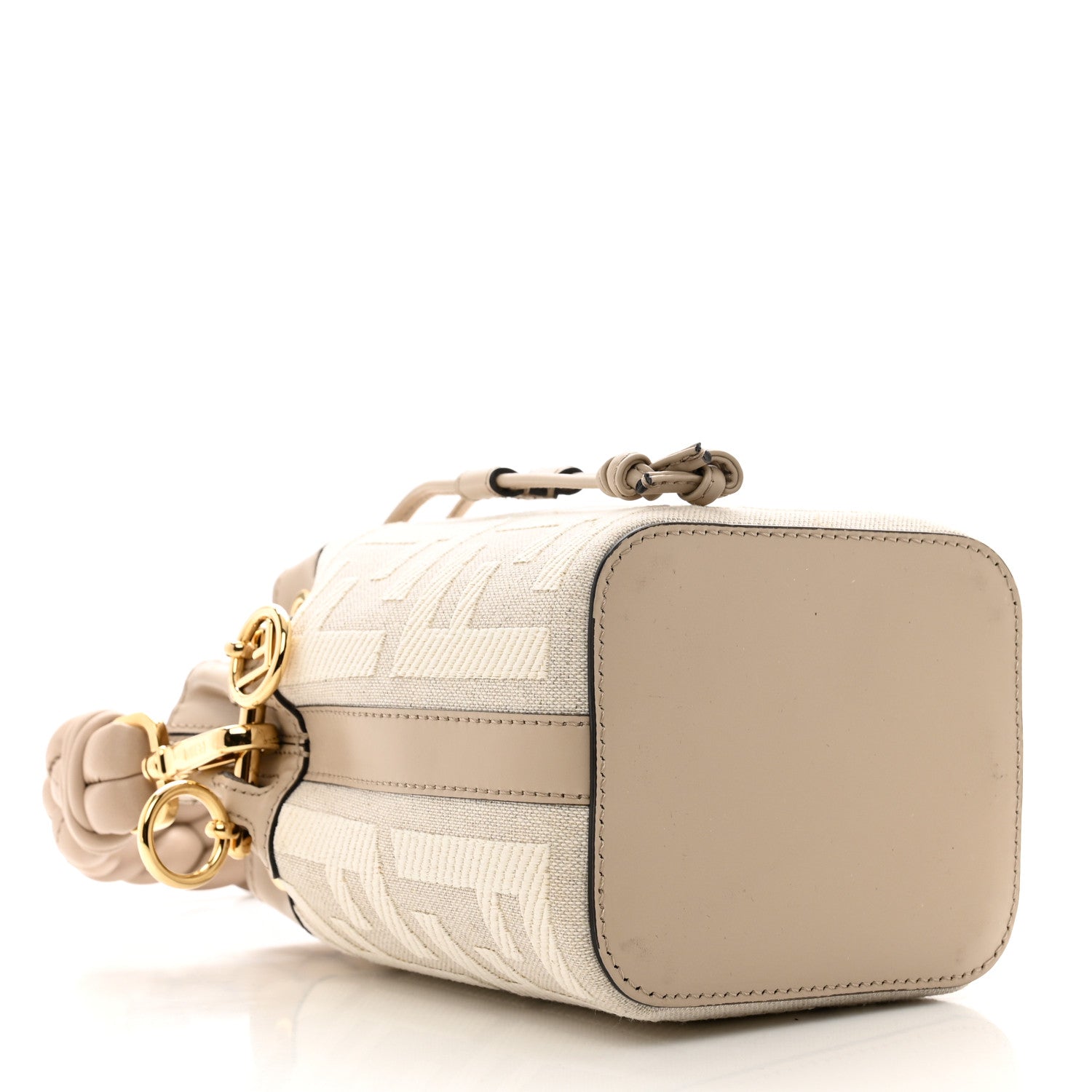 Fendi Canvas Nappa F is Fendi FF Embroidered Mini Mon Tresor Bucket Bag Grezzo White Nuvola 4 of 9