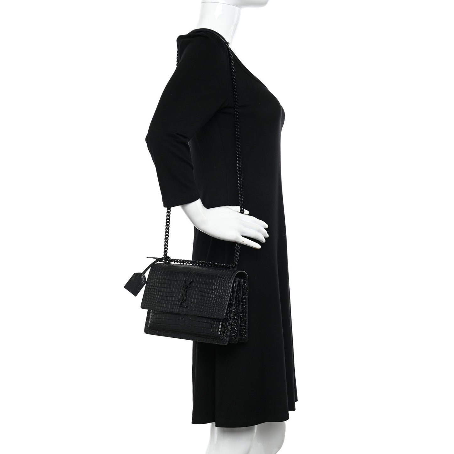 Calfskin Crocodile Embossed Medium Monochrome Monogram Sunset Black