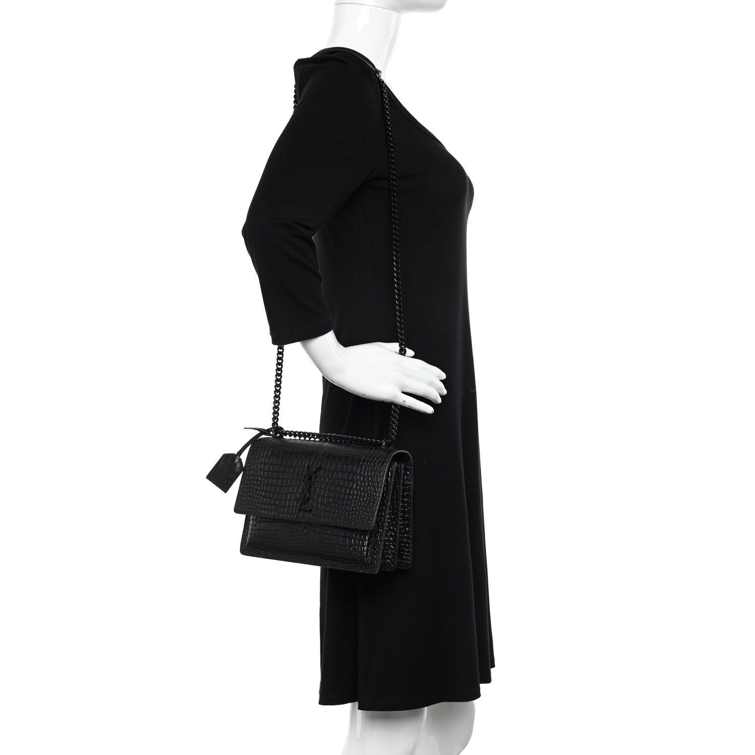 Saint Laurent Calfskin Crocodile Embossed Medium Monochrome Monogram Sunset Black 2 of 13