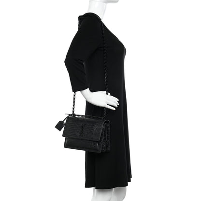 Saint Laurent Calfskin Crocodile Embossed Medium Monochrome Monogram Sunset Black 2 of 13