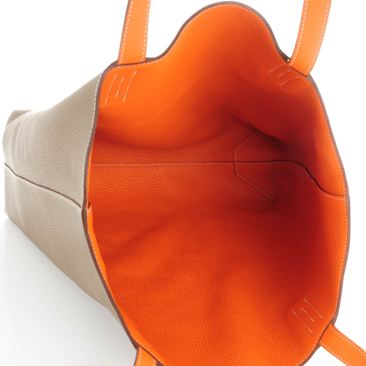Taurillon Clemence Double Sens 45 Reversible Tote Orange Etoupe