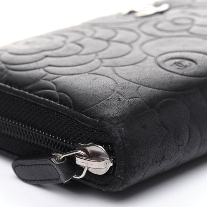 Chanel Lambskin Camellia Embossed Large Zip Around Gusset Wallet Black 11 of 19