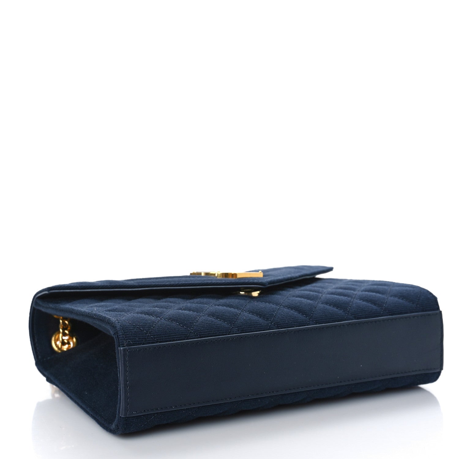 Saint Laurent Canvas Calfskin Mixed Matelasse Triquilt Medium Monogram Satchel Deeply Blue 3 of 8
