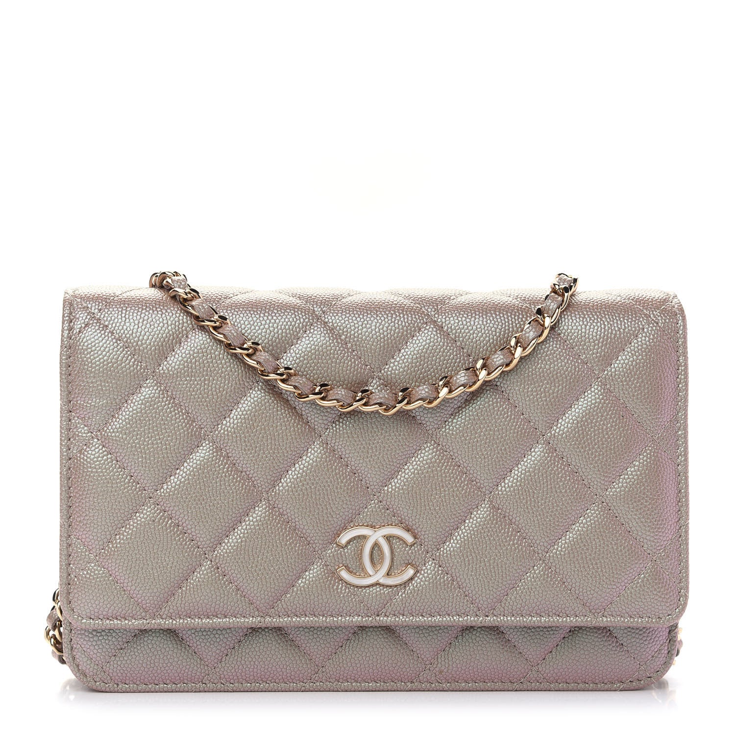 Chanel Iridescent Caviar Quilted Wallet On Chain WOC Beige 1 of 10