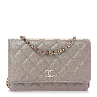 Chanel Iridescent Caviar Quilted Wallet On Chain WOC Beige 1 of 10