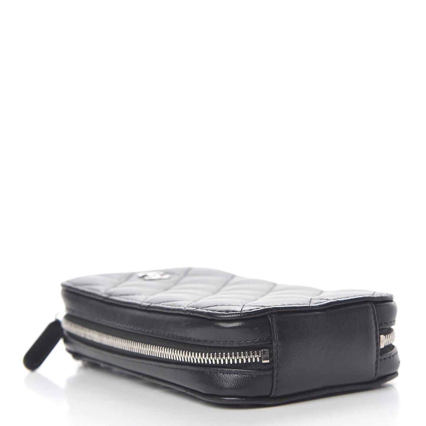 Lambskin Quilted Zip Phone Case Black