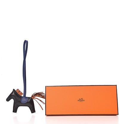 Hermes Milo Lambskin Grigri Rodeo Horse Bag Charm PM Black Bleu Saphir Gold 5 of 5