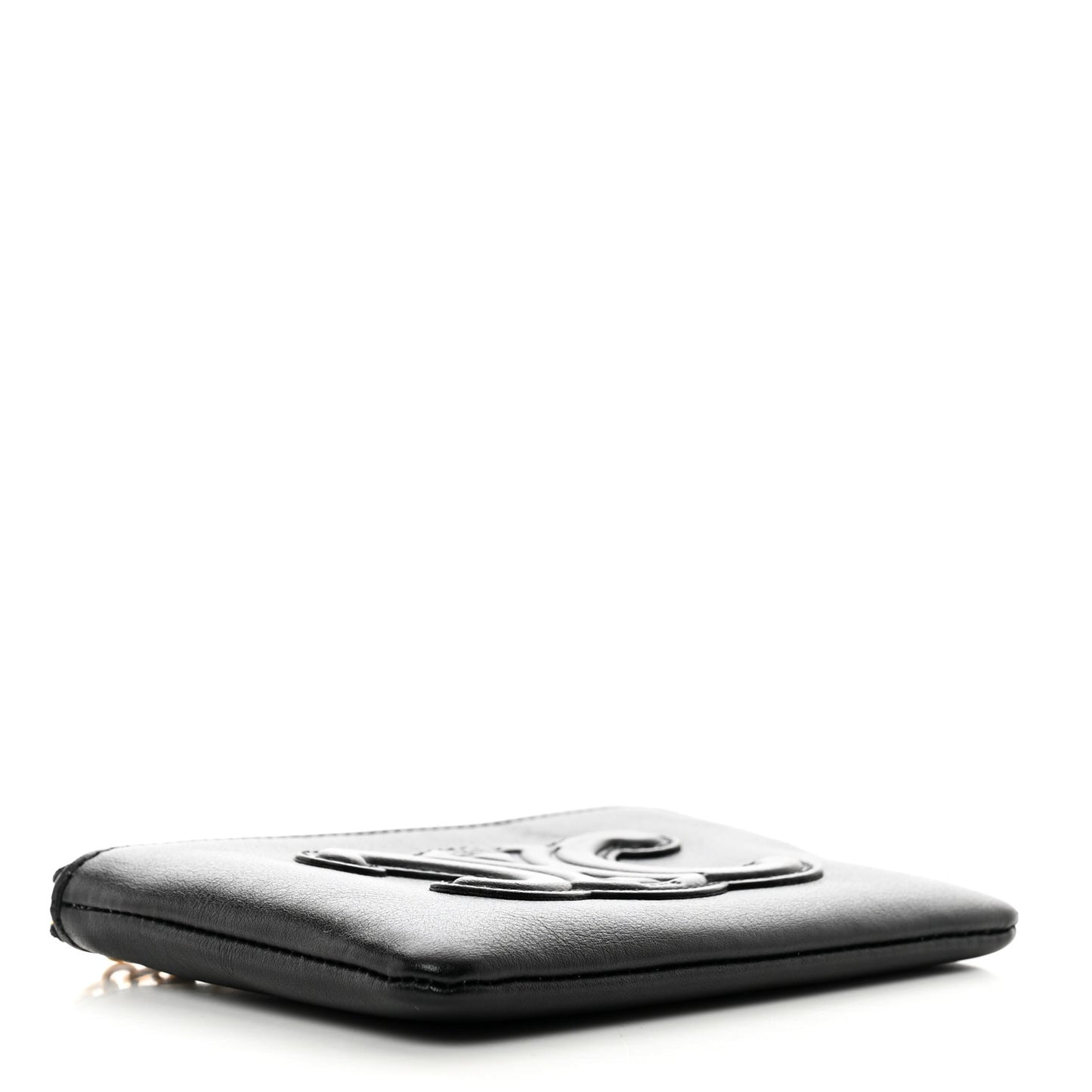Smooth Calfskin Cuir Triomphe Coin and Card Pouch With Hook Black
