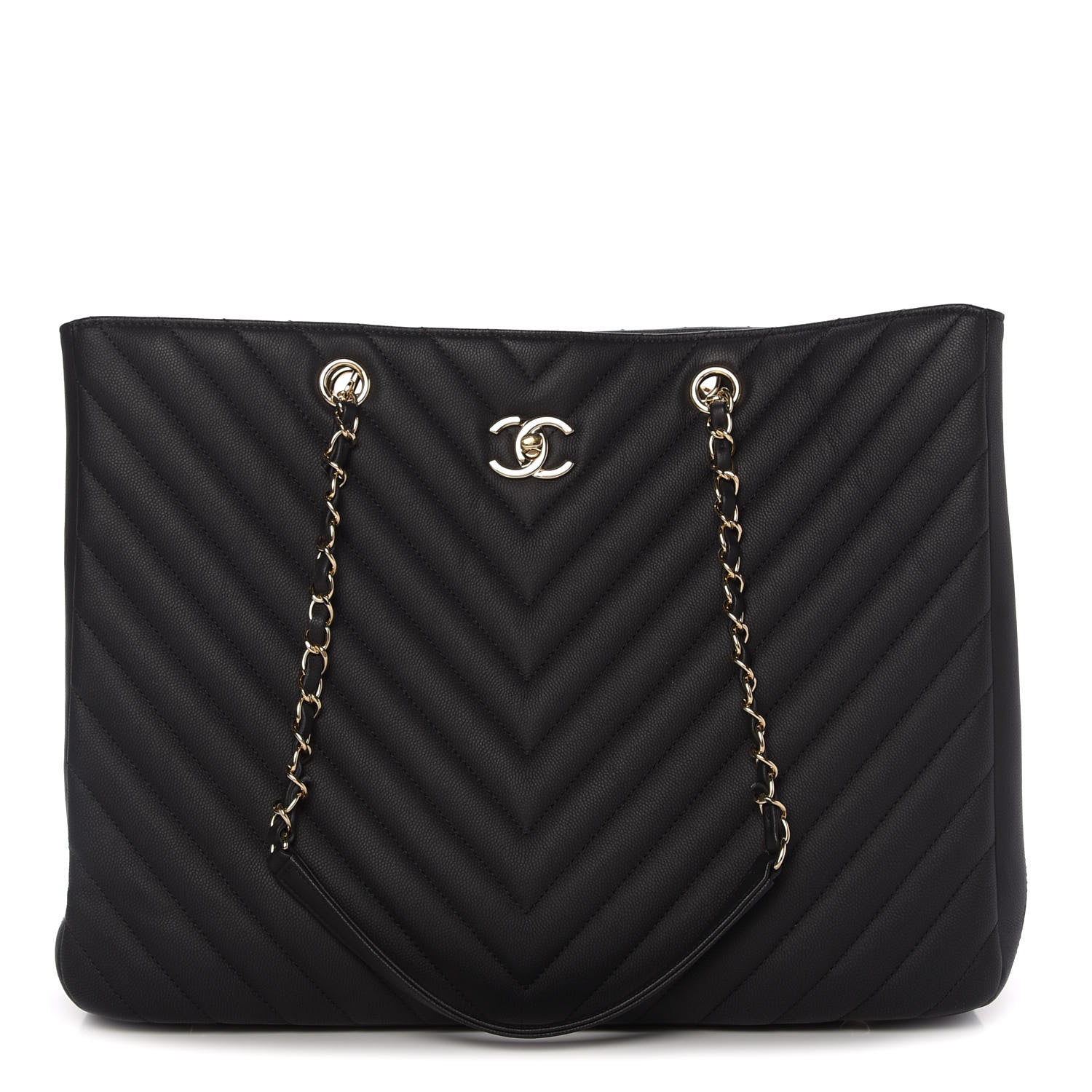 Chanel Caviar Chevron Quilted Large Shopping Tote Black 1 of 11
