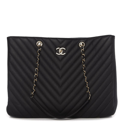 Chanel Caviar Chevron Quilted Large Shopping Tote Black 1 of 11