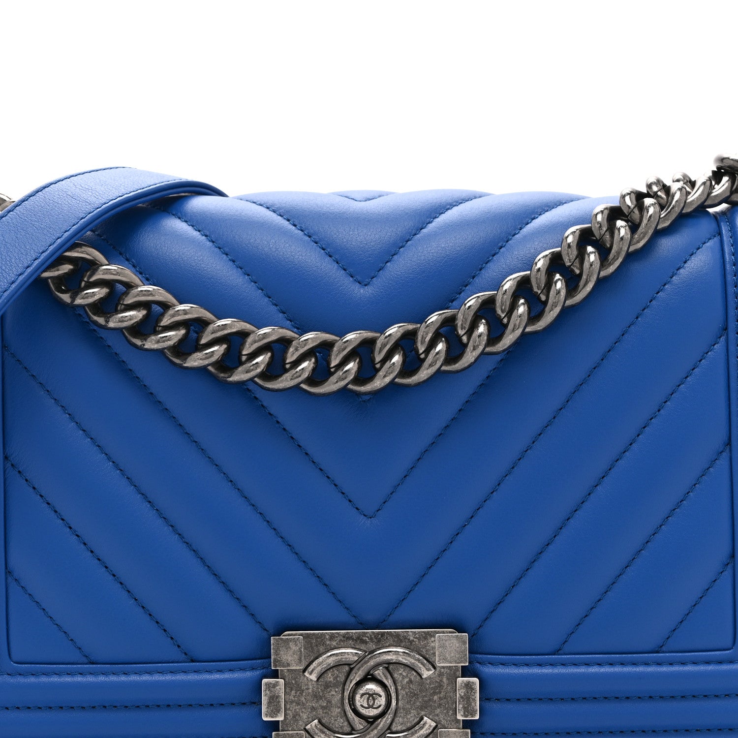 Chanel Lambskin Chevron Quilted Medium Boy Flap Blue 8 of 10