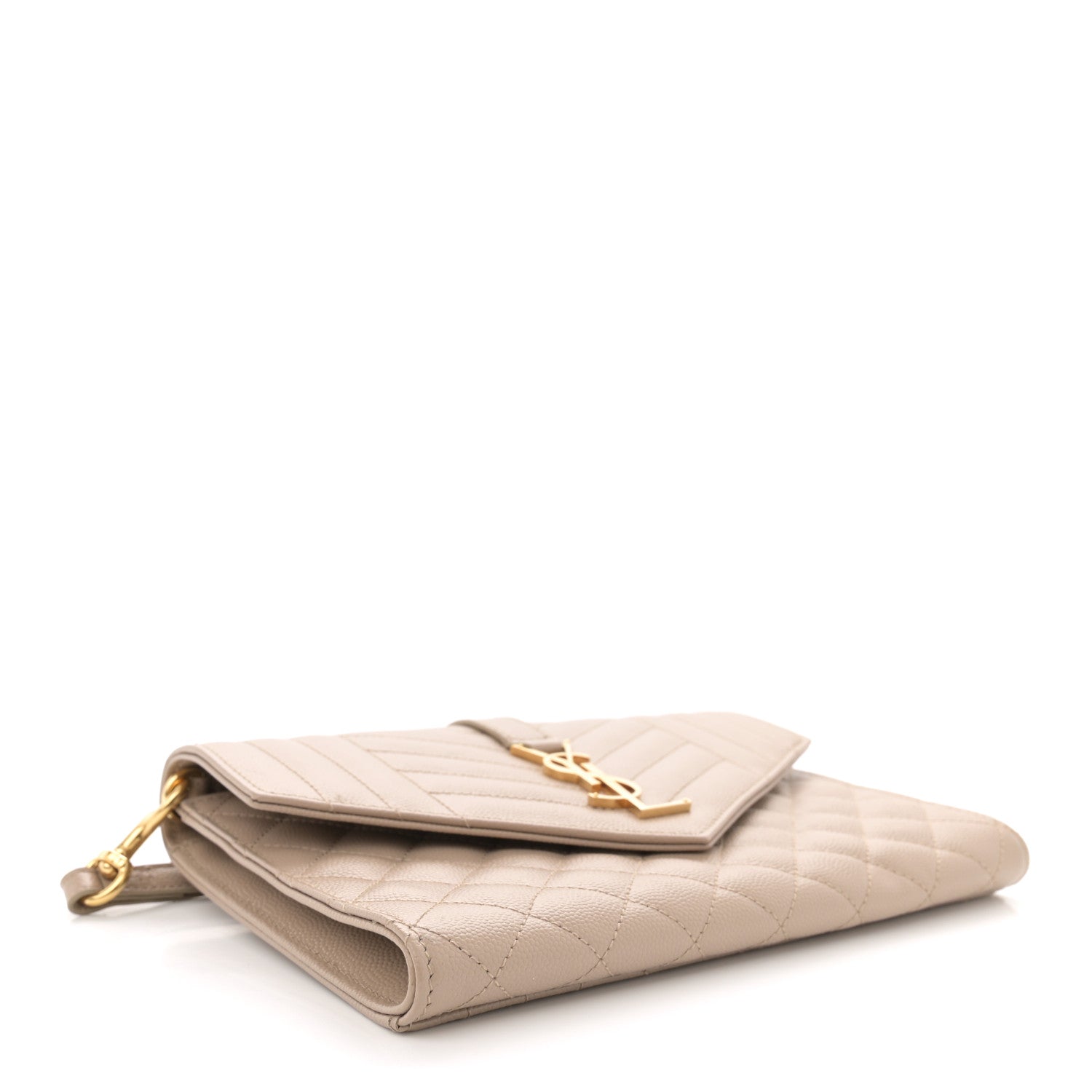 Saint Laurent Grain De Poudre Textured Mixed Matelasse Triquilt Monogram Clutch Dark Beige 4 of 8