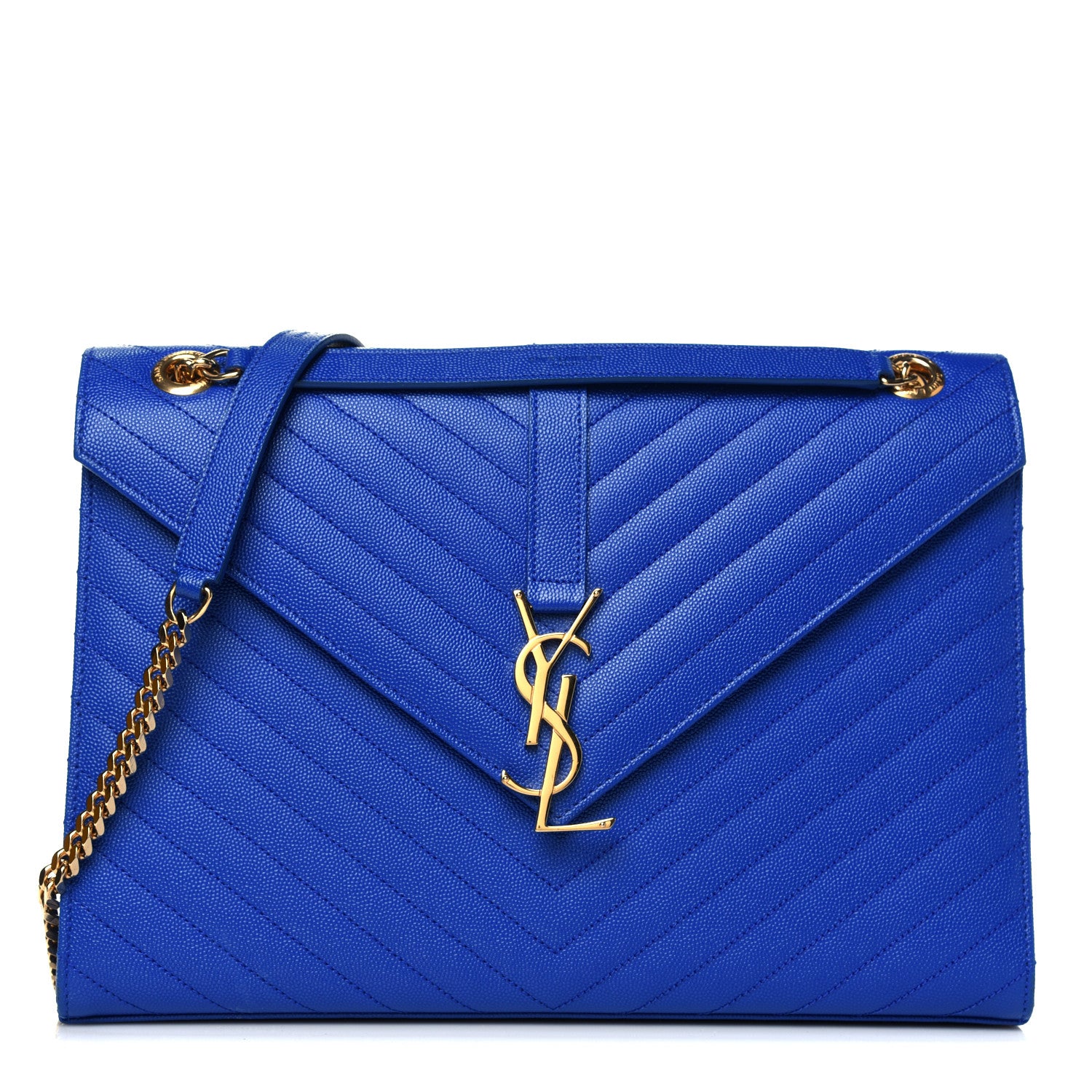 Saint Laurent Grain De Poudre Matelasse Chevron Large Monogram Satchel Blue Majorelle 1 of 4
