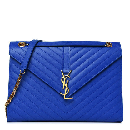 Saint Laurent Grain De Poudre Matelasse Chevron Large Monogram Satchel Blue Majorelle 1 of 4