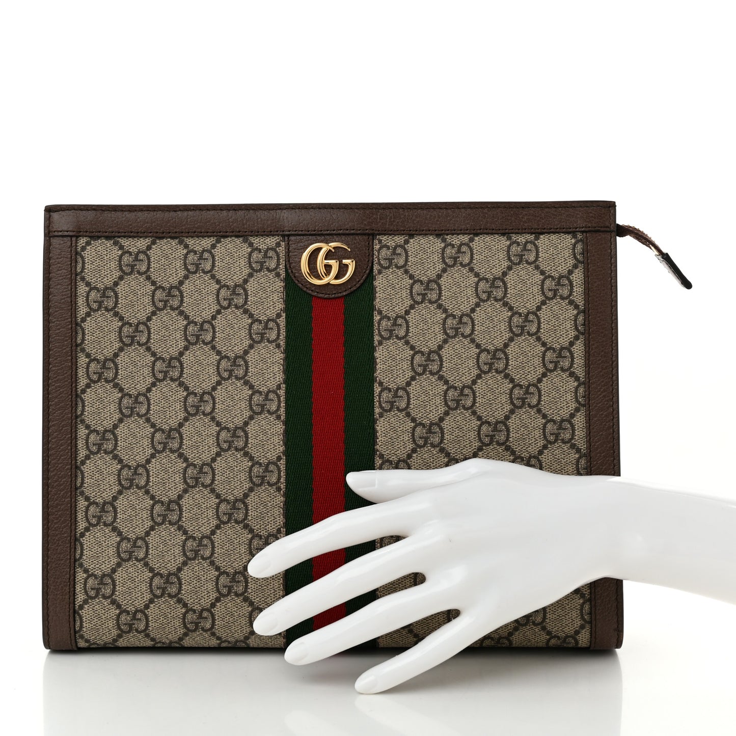 GG Supreme Monogram Web Ophidia Pouch Brown