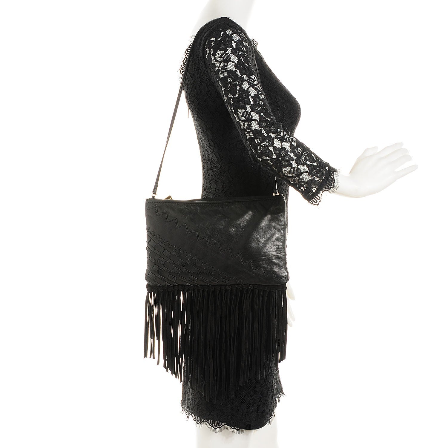 Jimmy Choo Leather Snakeskin Suede Fringe Tita Convertible Clutch Black 2 of 8